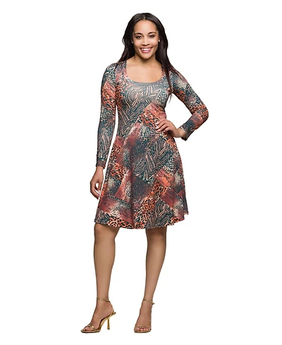 24seven Comfort Apparel Women's Long Sleeve Fit and Flare Dress