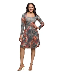 24seven Comfort Apparel Women's Long Sleeve Fit and Flare Dress