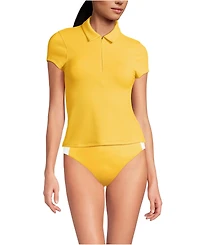 Lands' End Women's SunShade Upf 50 Short Sleeve Pique Johnny Collar Rash Guard
