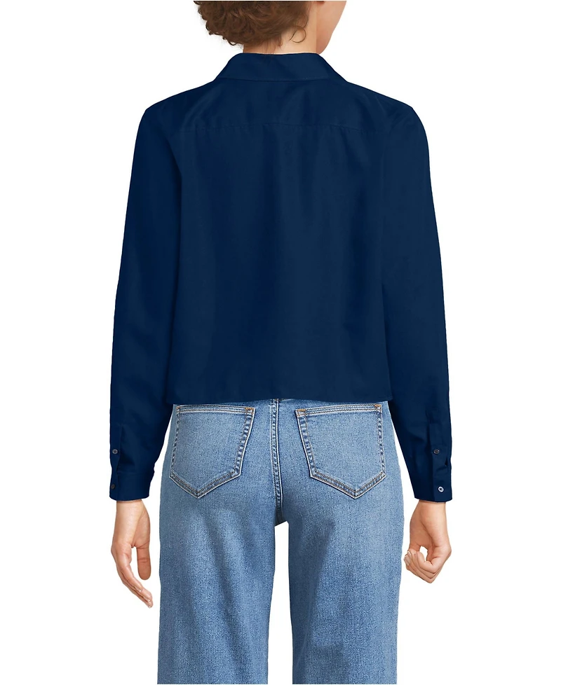 Lands' End Women's Boxy Cropped No Iron Pintuck Shirt