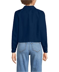Lands' End Women's Boxy Cropped No Iron Pintuck Shirt