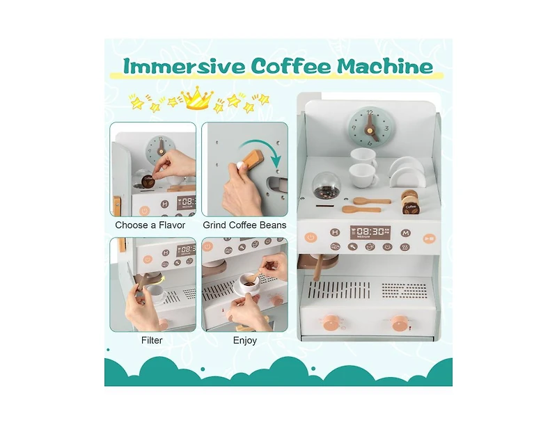 Akiudex Kids Wooden Grocery Store Playset with Cafe Playing and Vending Machine