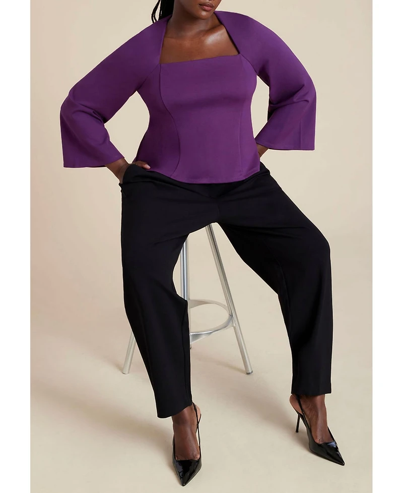 Eloquii Women's Plus Size Square Neck Seam Detail Top