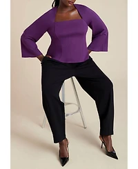 Eloquii Women's Plus Size Square Neck Seam Detail Top