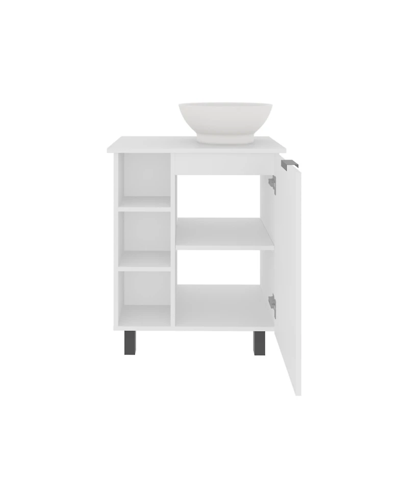 Depot E-Shop Dobson Vanity Sink, 1 Door, 4 Legs, 5 Shelves, White