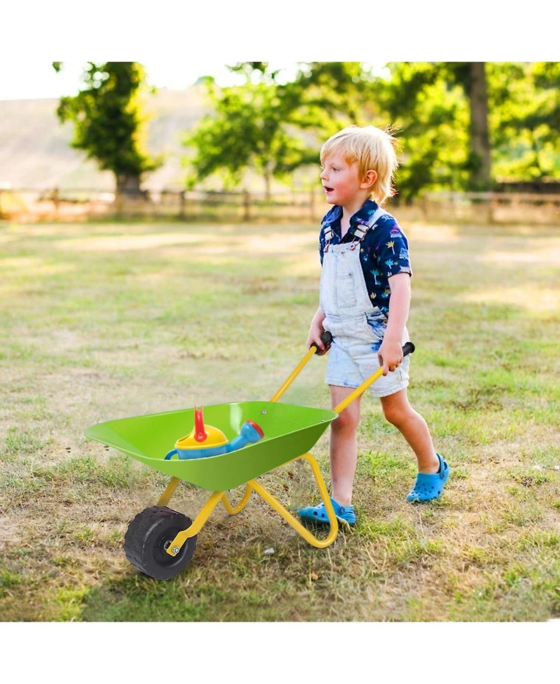 Kids Metal Wheelbarrow with Steel Frame and Safe Non Slip Handles