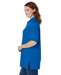 Woman Within Plus Elbow-Sleeve Polo Tunic