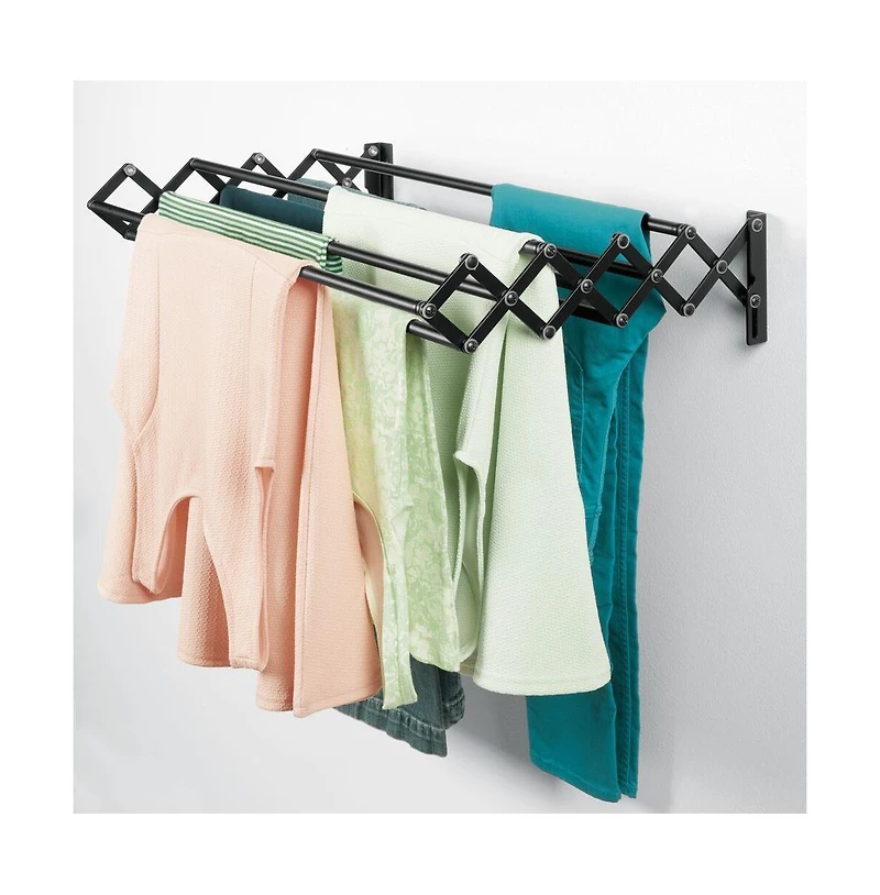 mDesign Steel Wall Mount Accordion Expandable Clothes Air Drying Rack - Black
