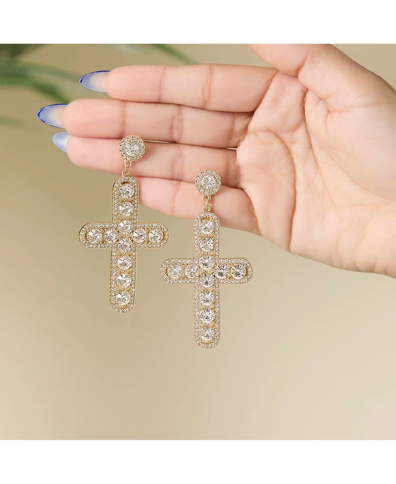 Jessica Simpson Crystal Cross Drop Earrings