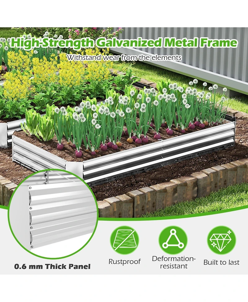 Gymax 2PCS Galvanized Raised Garden Bed Elevated Rectangle Plant Box 8 x 4 x 1FT