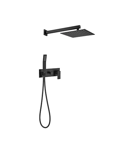 Rainsken Brass Matte Black Shower Faucet Set Shower System 10 Inch Rainfall Shower Head with Handheld Sprayer Bathroom Luxury Rain Mixer Combo Set