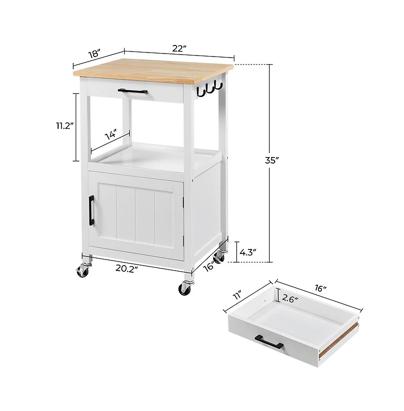 Yaheetech 35" H Kitchen Island Cart Storage Rolling Kitchen Cart