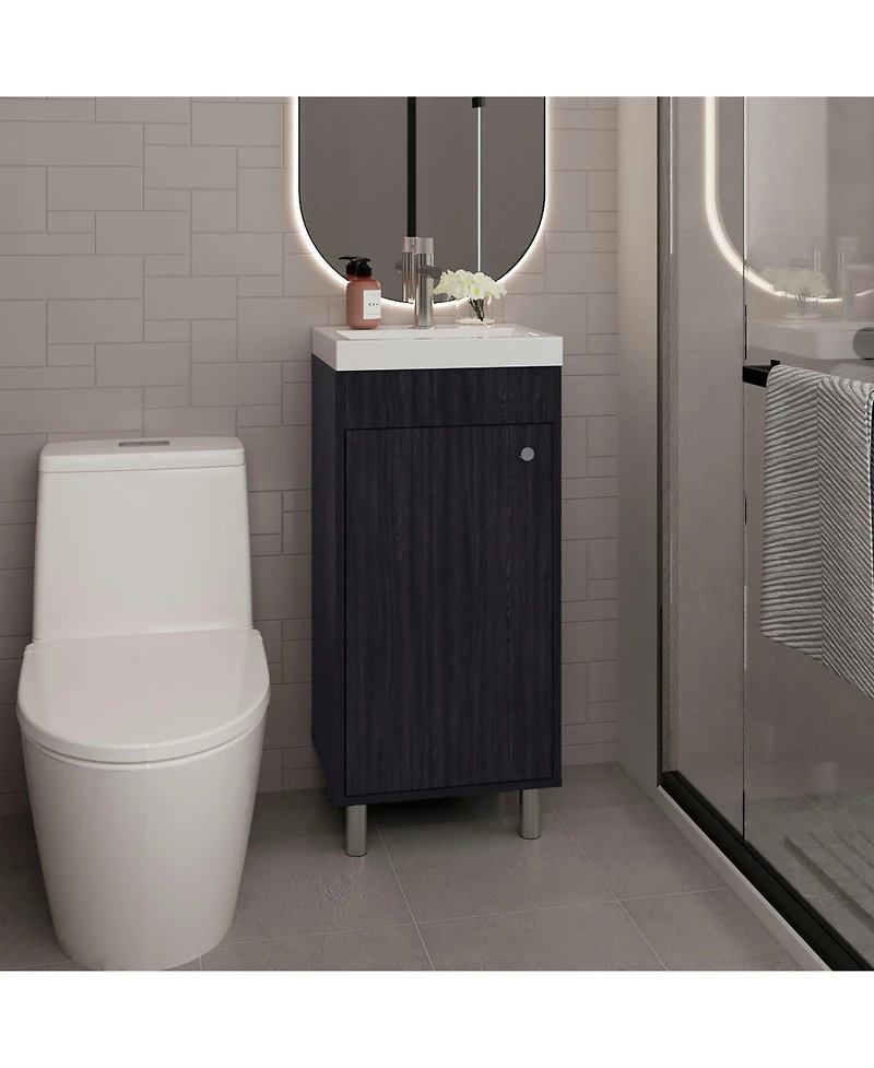 Depot E-Shop Valdez Bathroom Vanity, 1 Door, 4 Legs, 2 Shelves, White