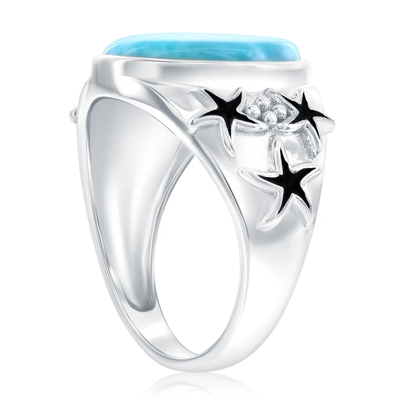 Caribbean Treasures Sterling Silver, Oval Larimar, Oxidized Starfish Ring
