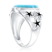 Caribbean Treasures Sterling Silver, Oval Larimar, Oxidized Starfish Ring