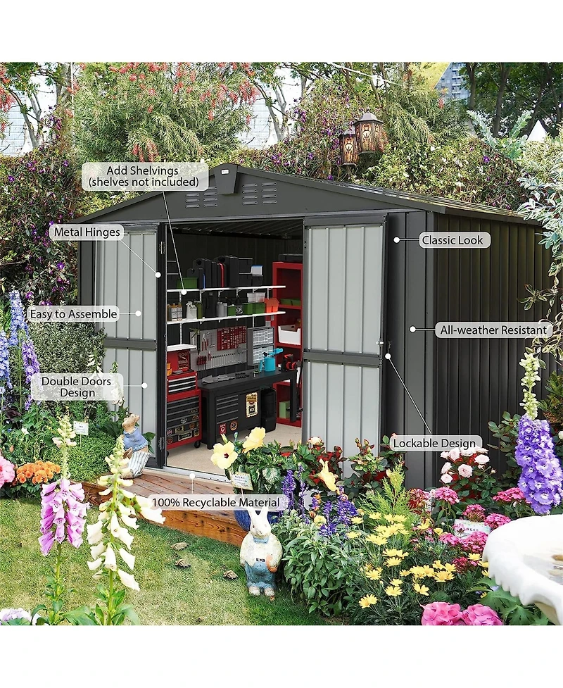 Clihome 8-ft x 10-ft Galvanized steel Storage Shed