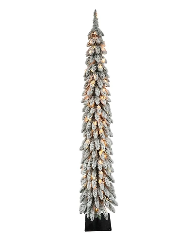 Puleo Pre-Lit Flocked Pencil Alpine Artificial Christmas Tree with 70 Lights, 5'