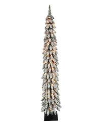 Puleo Pre-Lit Flocked Pencil Alpine Artificial Christmas Tree with 70 Lights, 5'