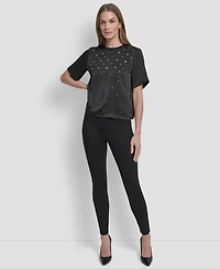 Dkny Women's Studded Boxy Short Sleeve Top