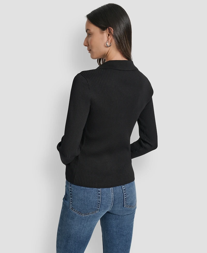Dkny Jeans Petite Ribbed Johnny-Collar Sweater