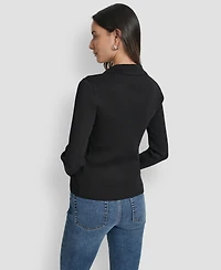 Dkny Jeans Petite Ribbed Johnny-Collar Sweater