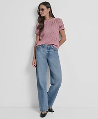 Dkny Jeans Petite Open-Stitch Crewneck Sweater