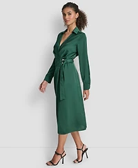 Dkny Long Sleeve Surplice Midi Wrap Dress