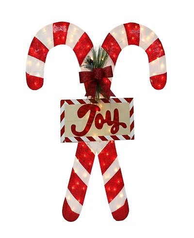 4' Lighted Outdoor Fabric Mesh Candy Cane Pair with 100 Underwriters Laboratories Clear Incandescent Lights