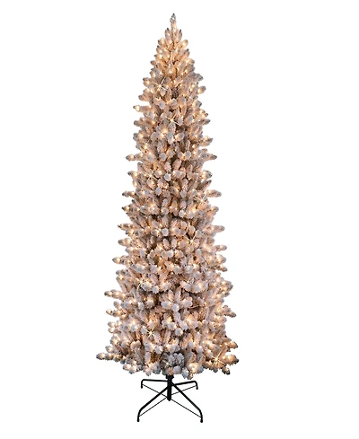 Puleo 6.5FT Pre-Lit Flocked Slim Fraser Fir Artificial Christmas Tree