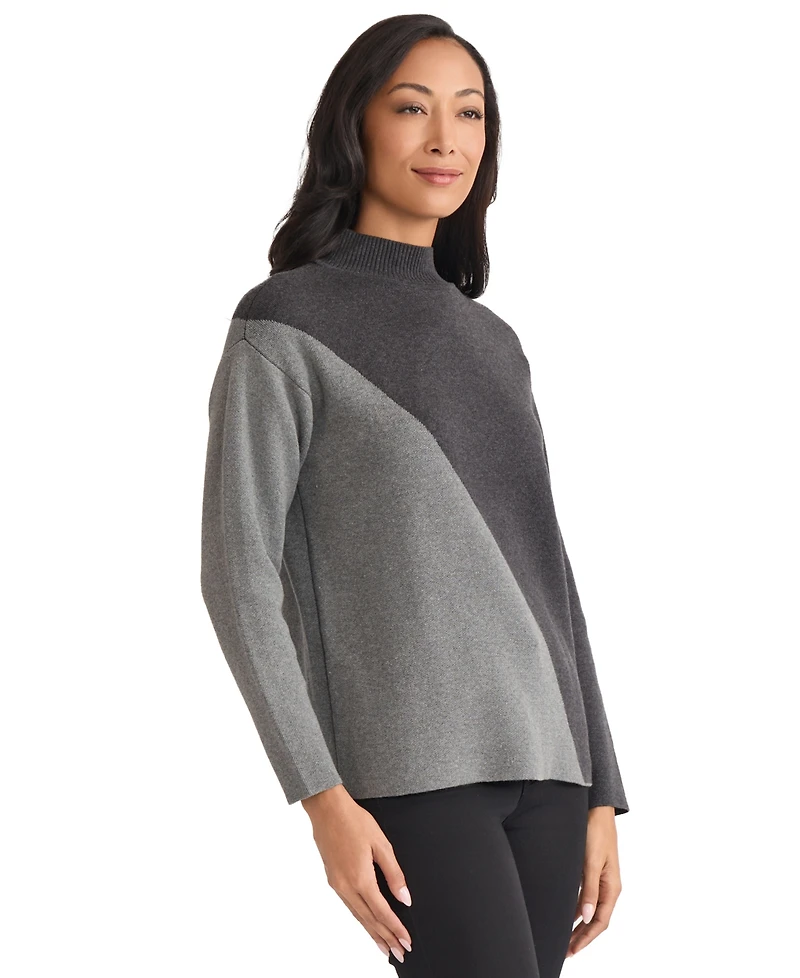 Jones New York Women's Colorblock Mock Neck Sweater