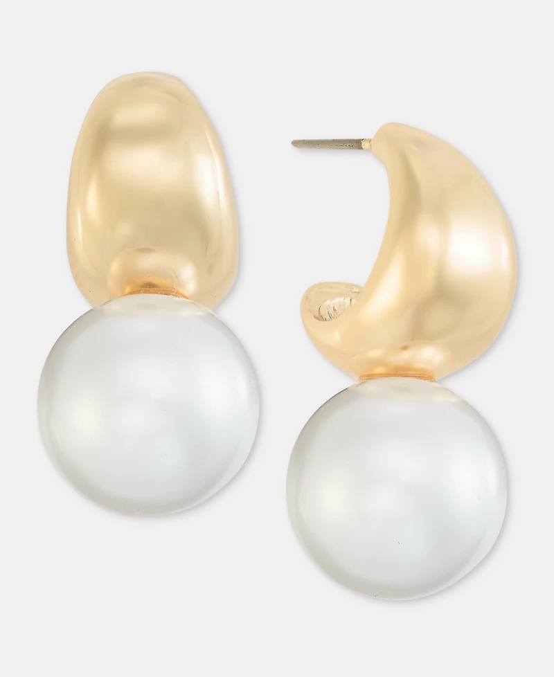 On 34th Imitation Pearl Charm Hoop Earrings, Macy's Exclusive