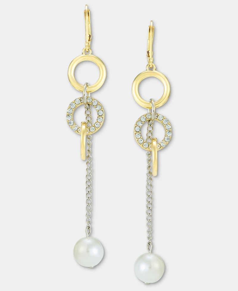 On 34th Pave Circle & Imitation Pearl Linear Drop Earrings, Macy's Exclusive