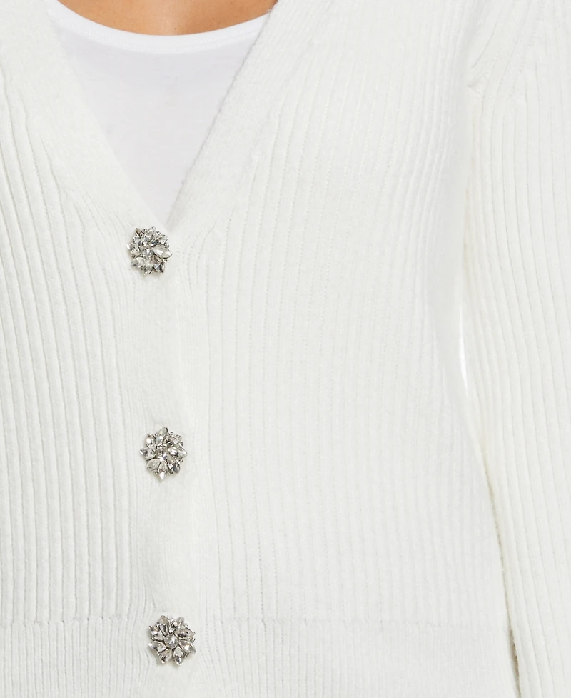 Ella Rafaella Petite Jewel Button Long Sleeve Cardigan Sweater