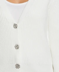 Ella Rafaella Petite Jewel Button Long Sleeve Cardigan Sweater