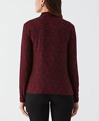 Ella Rafaella Petite Honeycomb Mosaic Print Ruched Mock Neck Long Sleeve Top