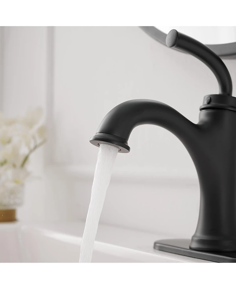 Greenspring Single Handle Bathroom Faucet For One Hole with 3 Holes Deck Plate and Metal Drain In Matte Black