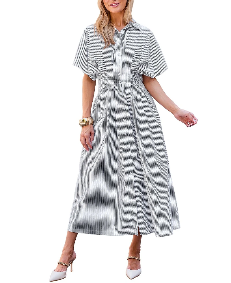 Cupshe Women's Striped Button Down Shirt Beach Dress