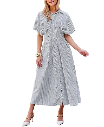 Cupshe Women's Striped Button Down Shirt Beach Dress