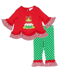 Rare Editions Baby Girl 2-Piece Holiday Tree Applique Top and Polka Dot Leggings Set