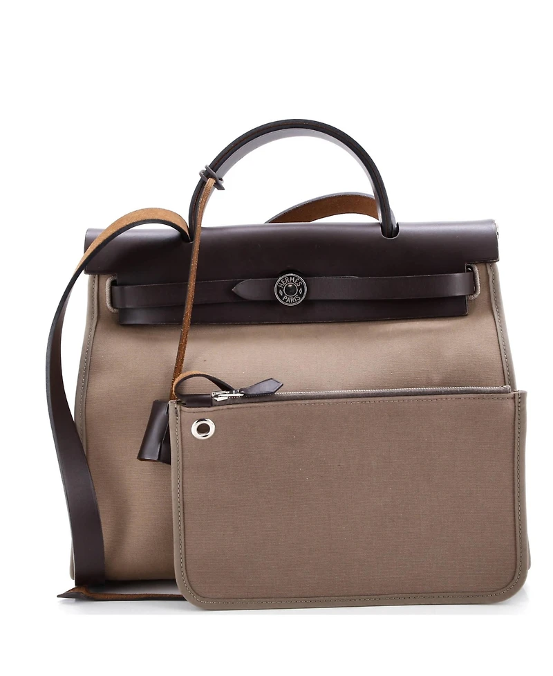 Pre-Owned Hermes 31 Herbag Zip Leather and Toile