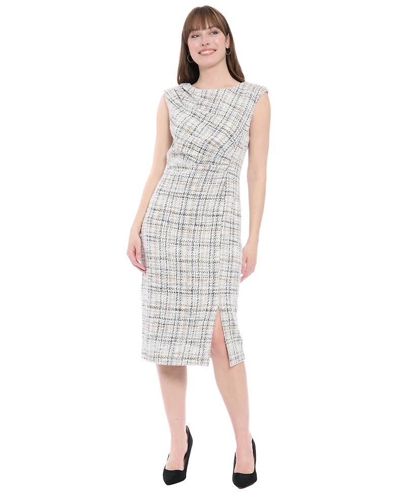 London Times Women's Pleated Shoulder Dress