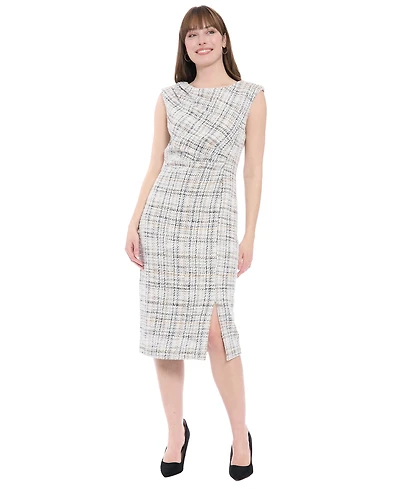 London Times Women's Pleated Shoulder Dress