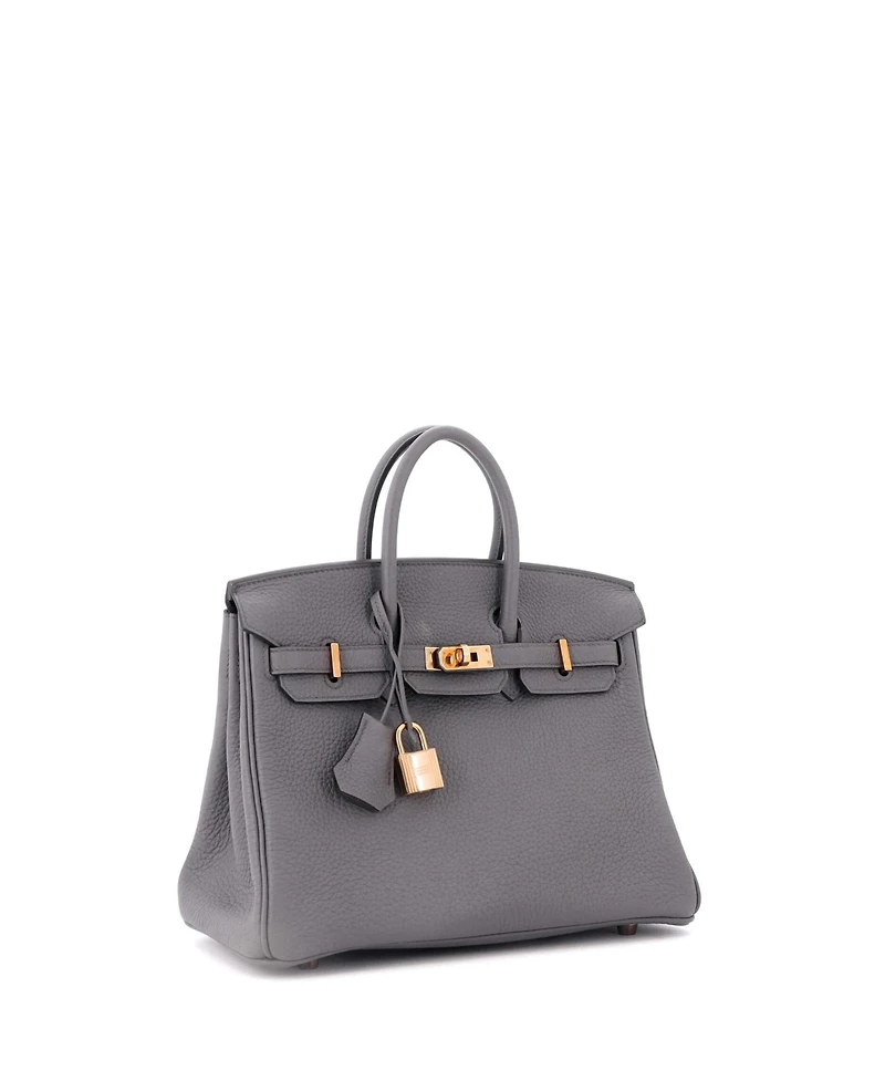 Pre-Owned Hermes Birkin 25 Handbag Grey Togo with Rose Gold Hardware