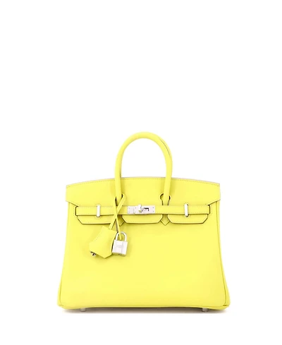 Pre-Owned Hermes Birkin 25 Handbag Yellow Swift with Palladium Hardware