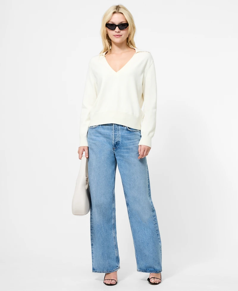 Fcuk Women's Sloane Knit Collar V-Neck Sweater