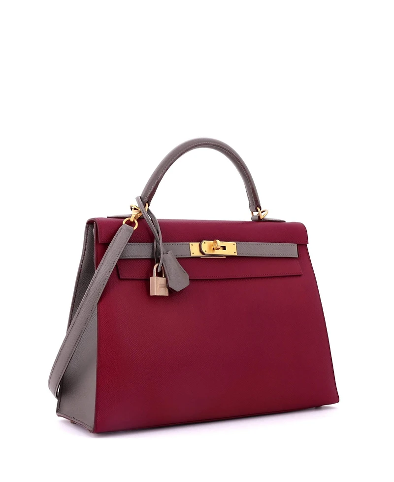 Pre-Owned Hermes Kelly 32 Handbag Bicolor Epsom with Brushed Gold Hardware