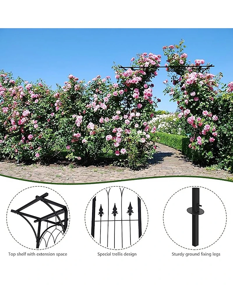 Gymax Outdoor Garden Arch Flowers Climbing Plants Trellis Metal Wedding Archway