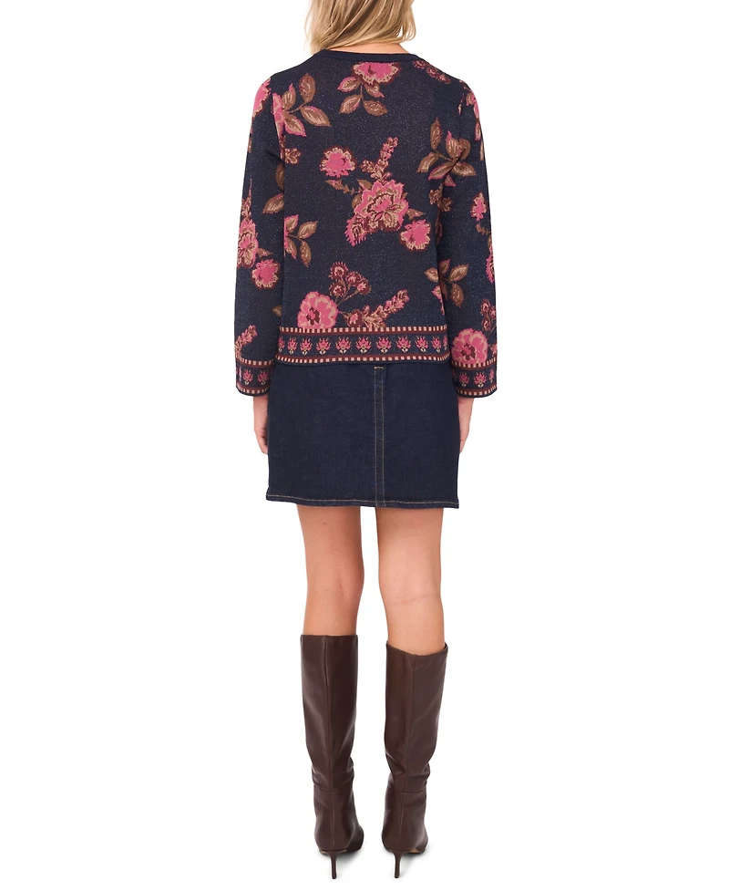 Vince Camuto Women's Floral Jacquard Crewneck Blouse