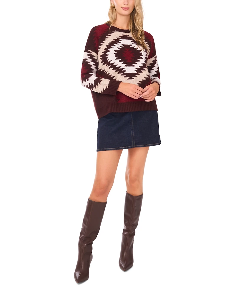 Vince Camuto Women's Aztec Pattern Crewneck Sweater