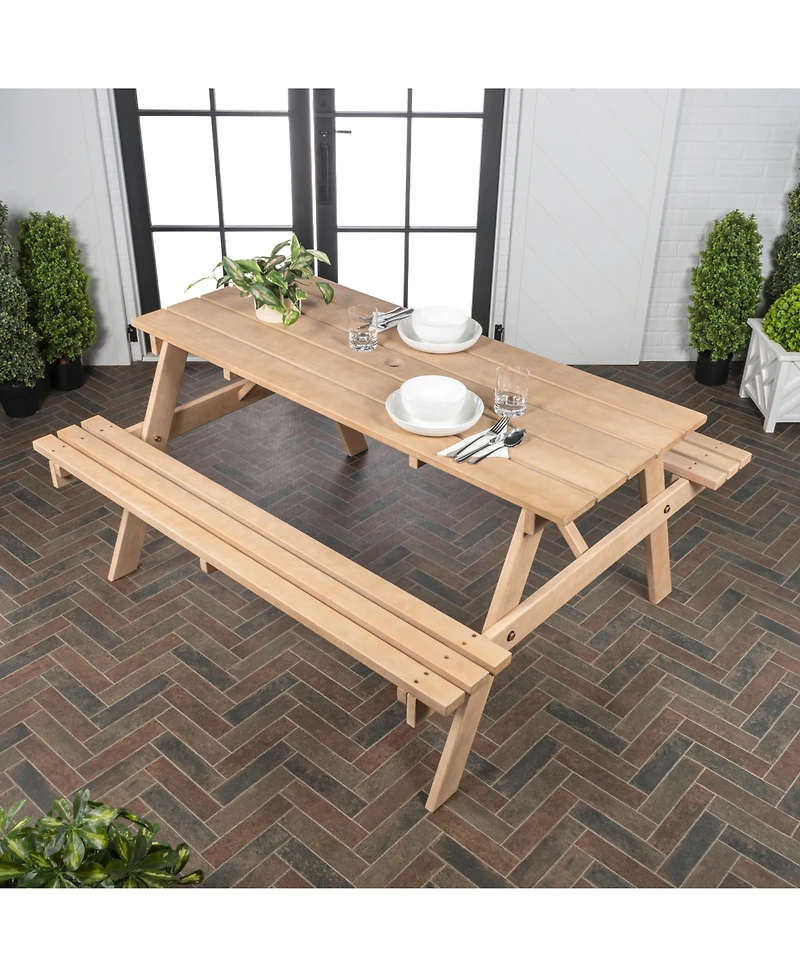 Jonathan Y Shoreham Modern Classic Outdoor Wood Picnic Table Benches with Umbrella Hole